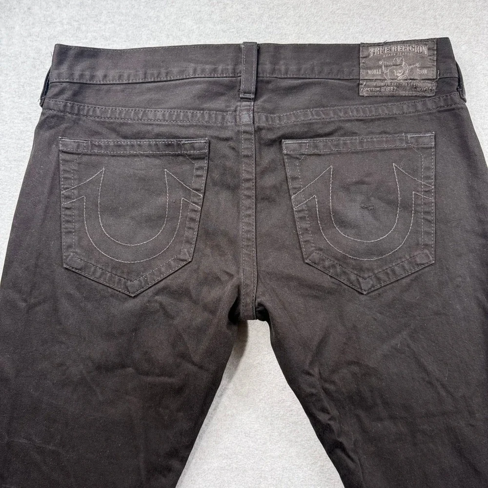 True Religion Straight Leg Bobby Jeans Mens 40 Black Raw Hem Made in USA Denim